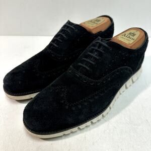 VGUC Cole Haan Men's ZERØGRAND Wingtip Oxford Black Suede Dress Sneaker 7 D